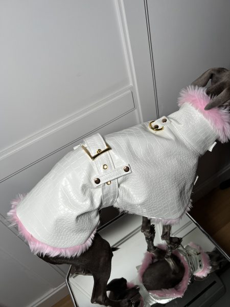 Płaszcz krokodyl ocieplany - biało-różowy